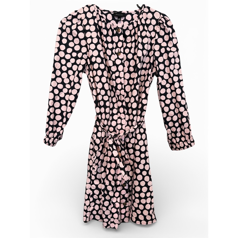 Who What Wear Pink Black Polka Dot‎ Button Front Belted Mini Shirt Dress XS